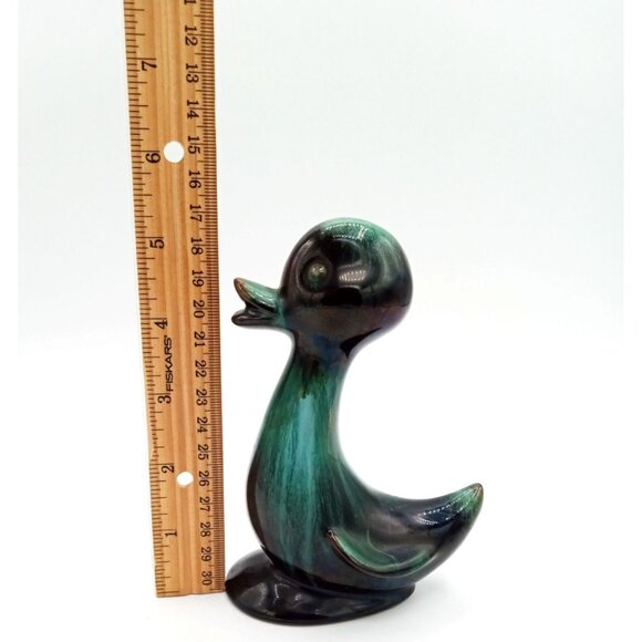 Ceramic Duck Vintage Figurine Green Black Glazed 5.25 Inches Baby Duckling - Picture 2 of 14